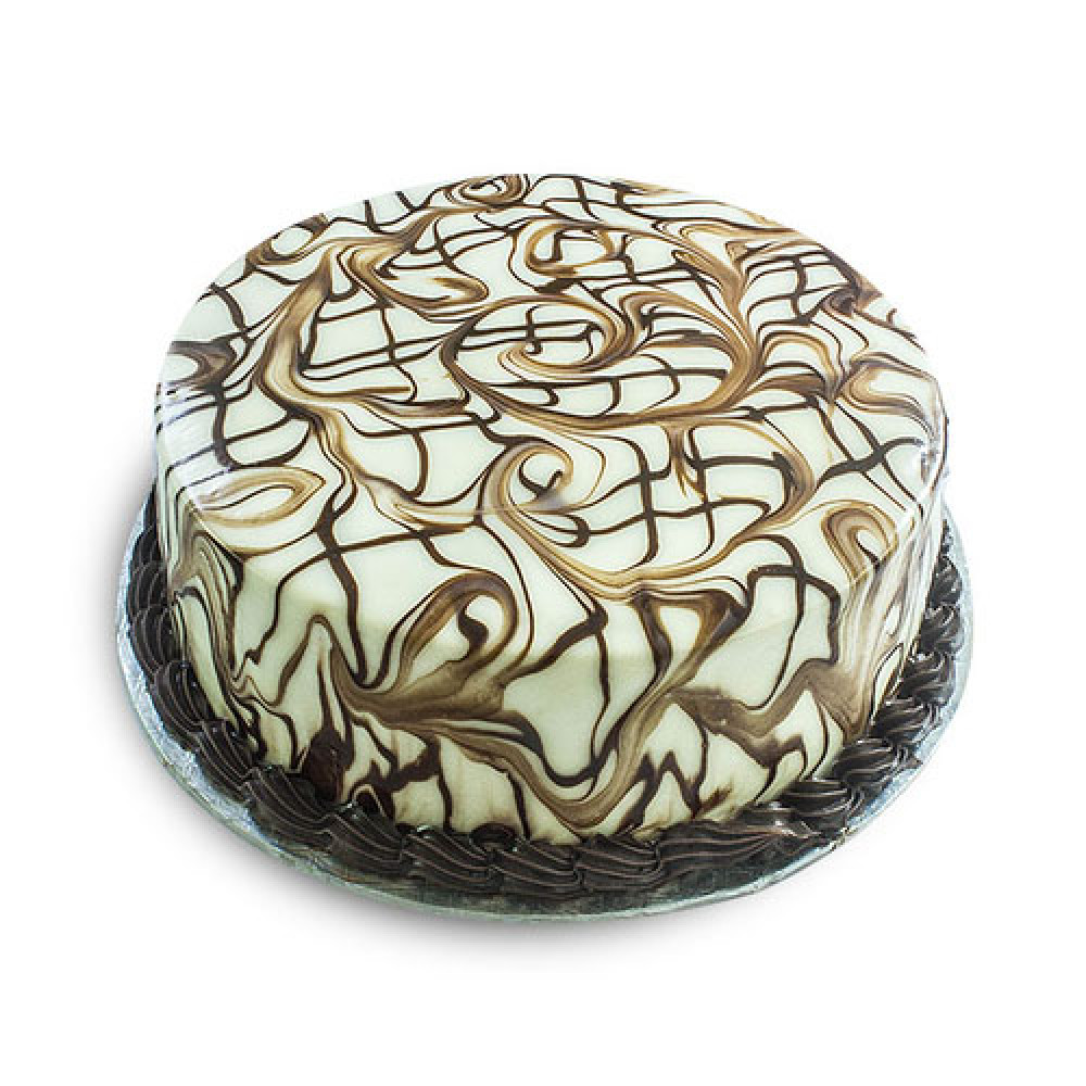 Premium Photo | White cake decorated with chocolate decor on a glass plate  on a gray background selective focus